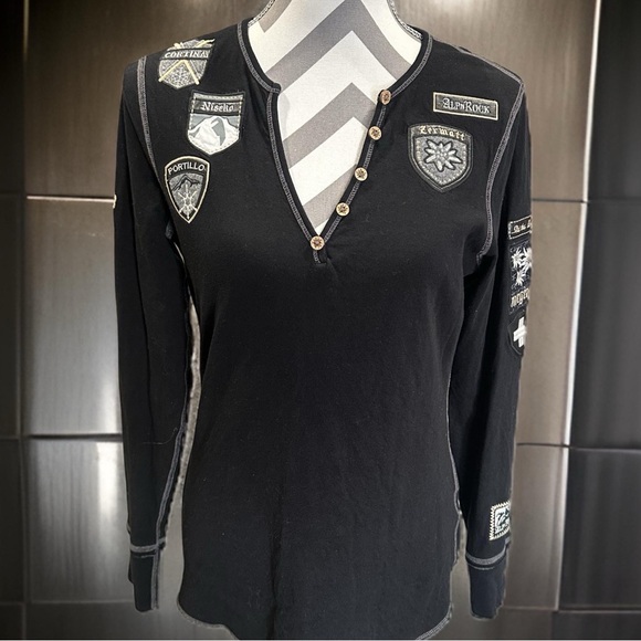 ALP N ROCK HENLEY SHIRT - SKI THE WORLD | BLACK SIZE LARGE! RARE - Picture 3 of 6